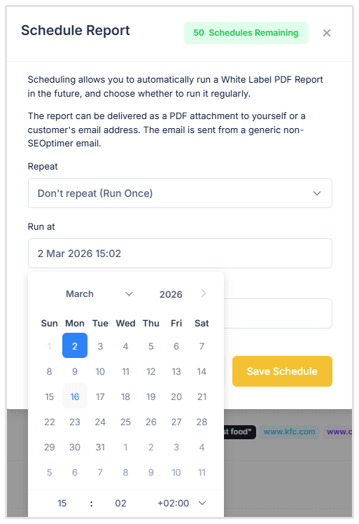 Schedule Report Date and Time Selection